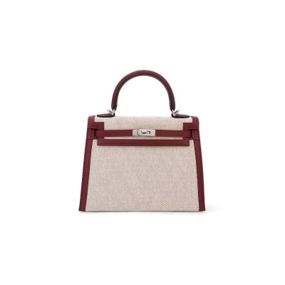 HERMES MASTER KELLY 25 SWIFT AND ECRU TOILE PALLADIUM HARDWARE (25*17*7cm)